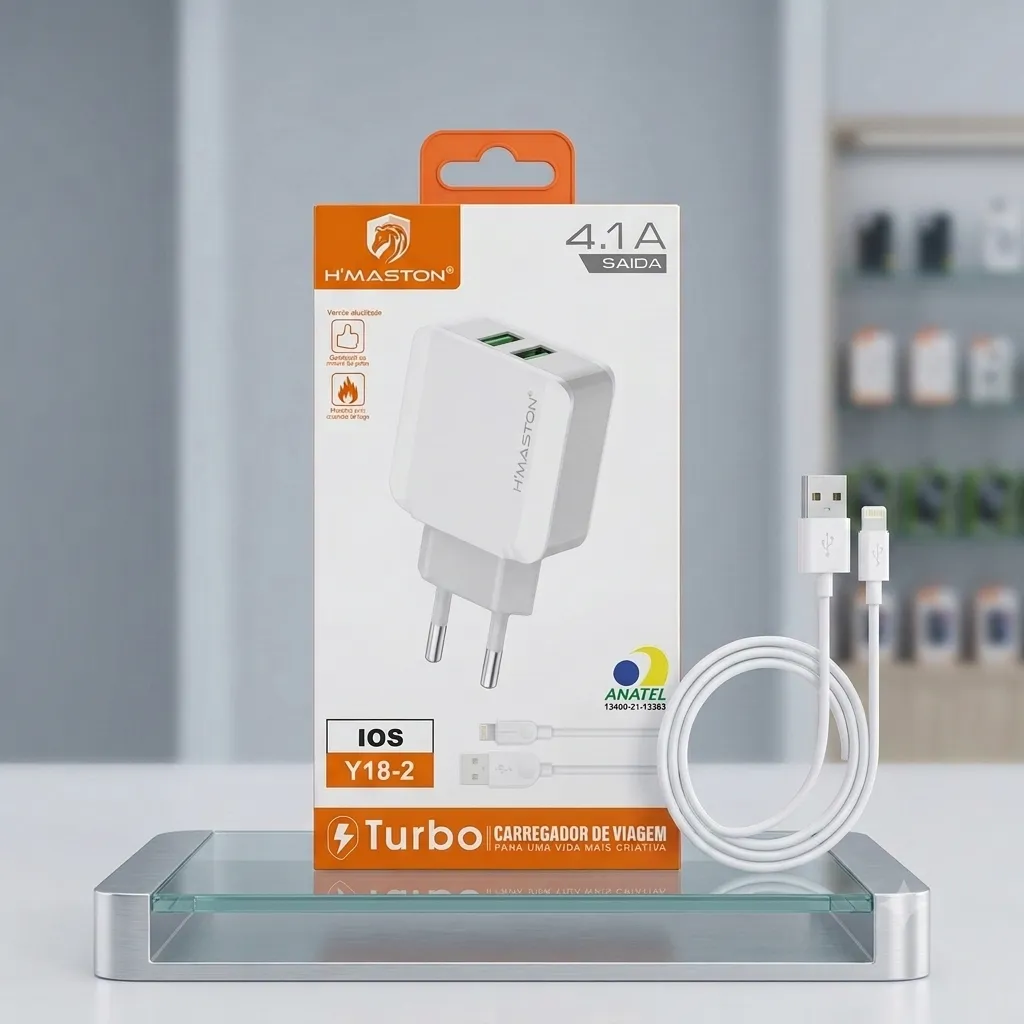 Carregador 2 Usb Y18-2 4.1a + Cabo Tipo Ios H Maston