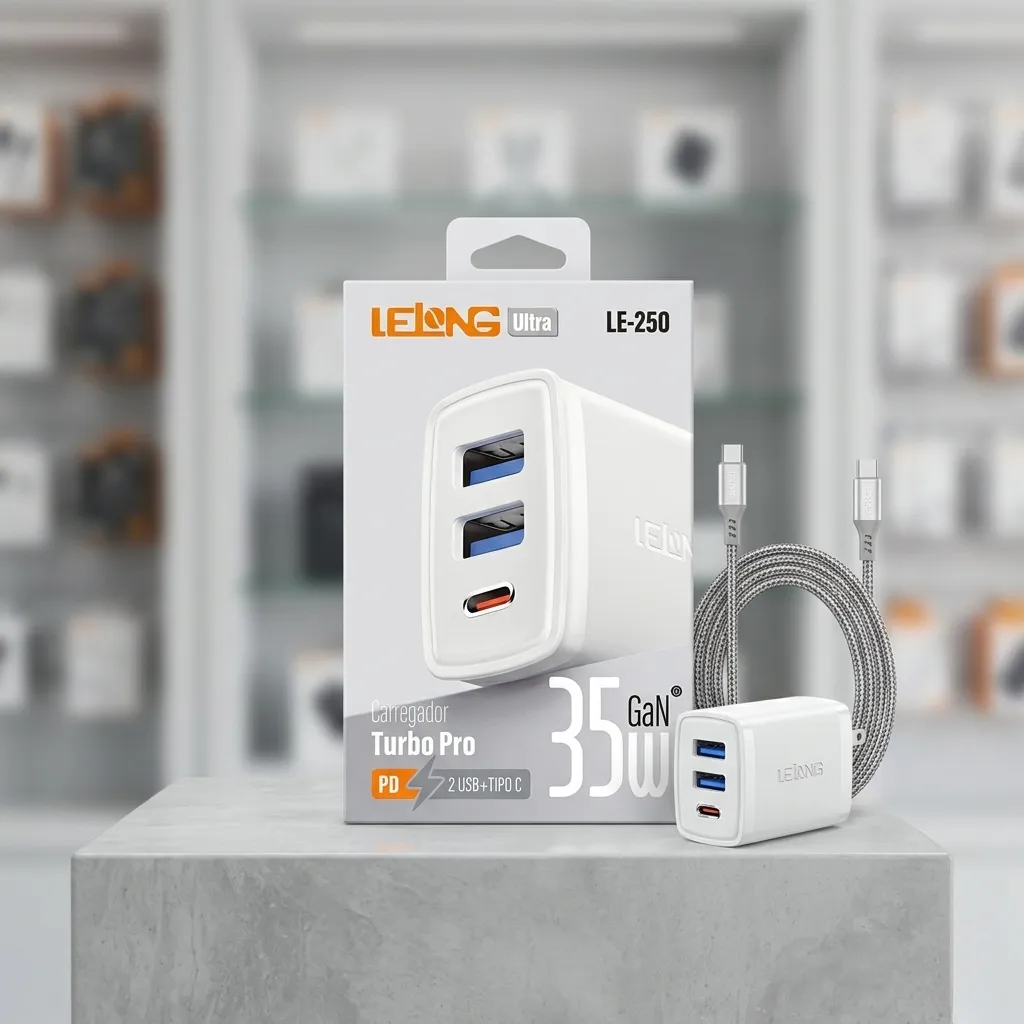 Carregador Turbo Pro Fonte 3 Entradas Usb+ Type-c 35w