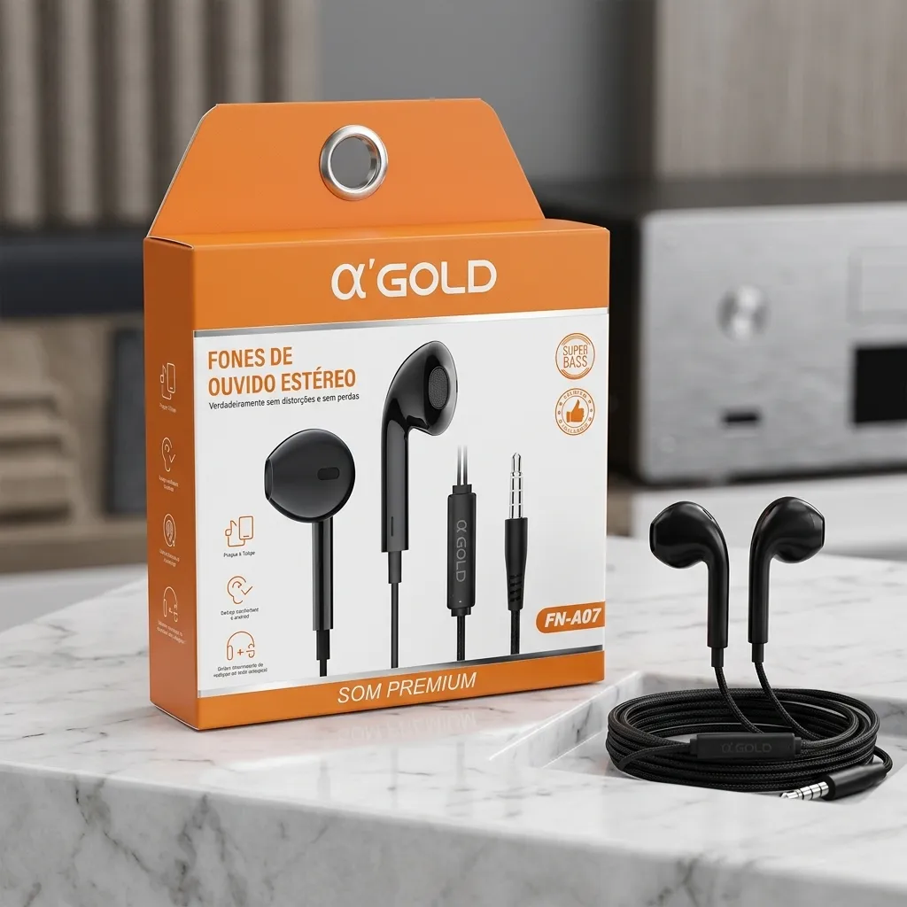 Fone de Ouvido In-ear Com Fio A-GOLD FN-A07  Microfone Entrada P2 PRETO