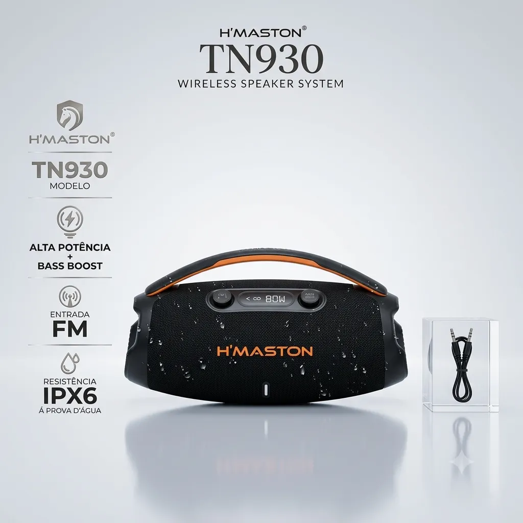 Caixa de Som SUPER BASS BOLT Alta POTÊNCIA H'Maston Bluetooth Prova d'Água