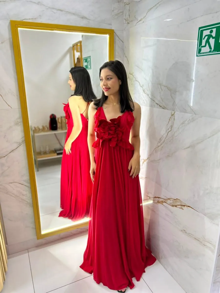 VESTIDO LONGO COM FLOR POMAR