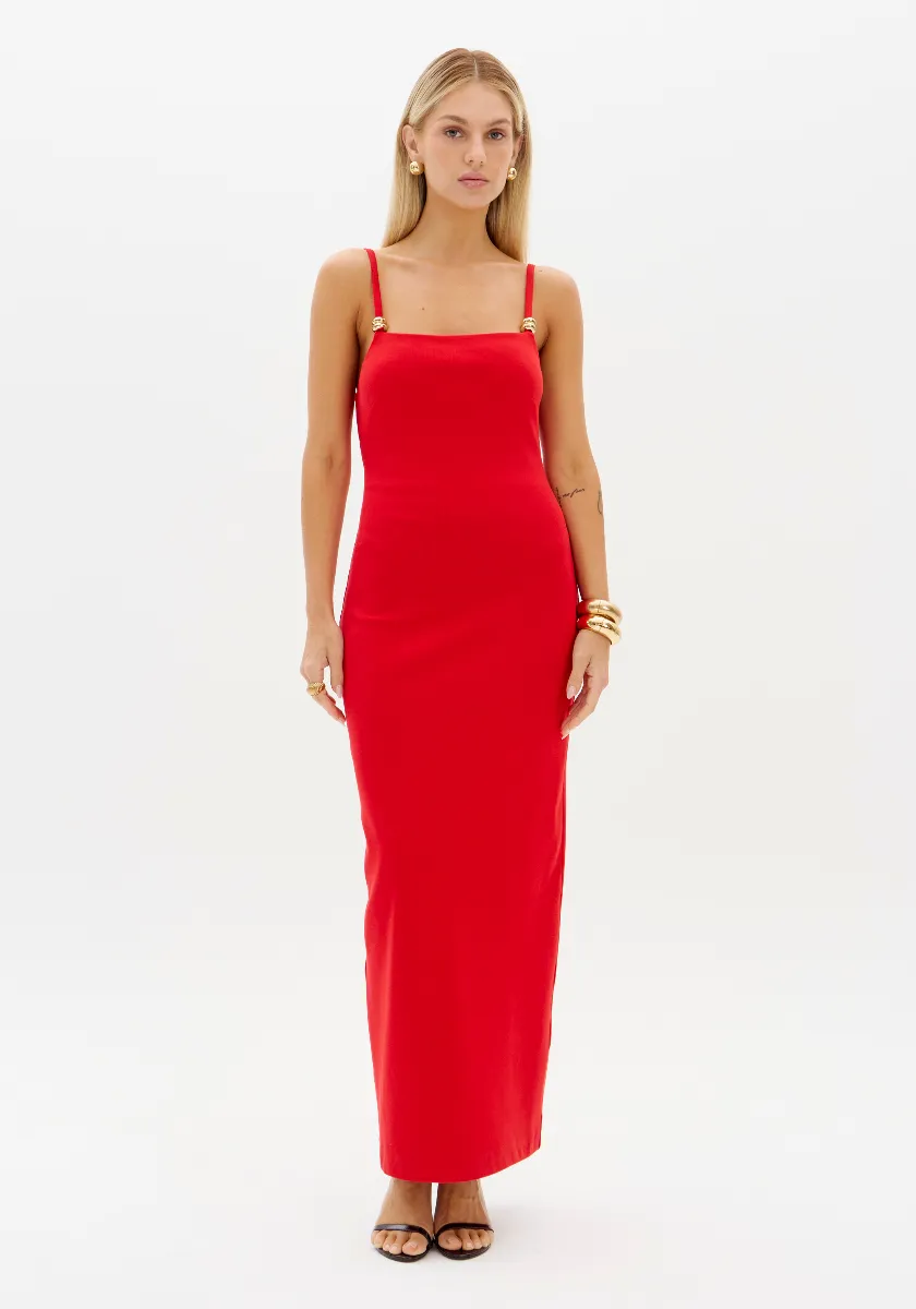 VESTIDO SUPER MIDI DE ALÇA COM METAL