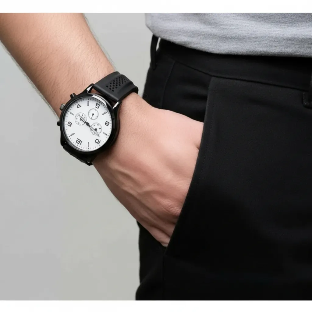 Relógio Esportivo Preto e Branco